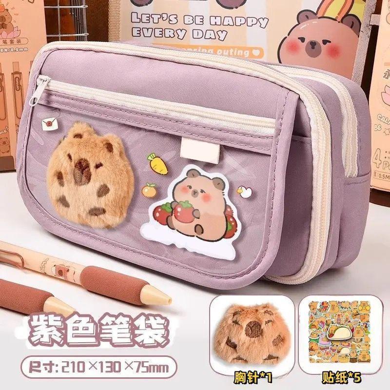 Capybara Pencil Case Large Capacity Multi-Layer Cute Stationery Bag for School Girls Kids Pen Pouch Organizer