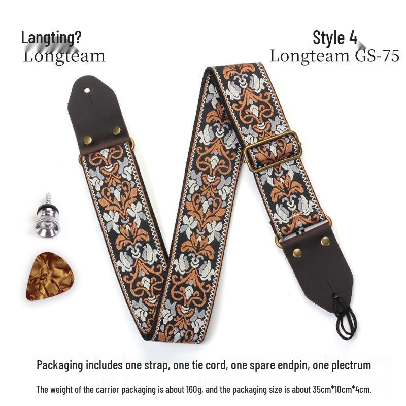 Embroidered Crazy Horse Leather Guitar Strap: Comfortable for Folk, Electric, and Bass Guitars