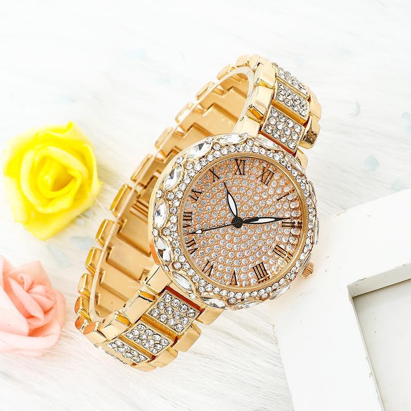 

Женские часы / Браслет из нержавеющей стали с кварцевыми часами / Стразы