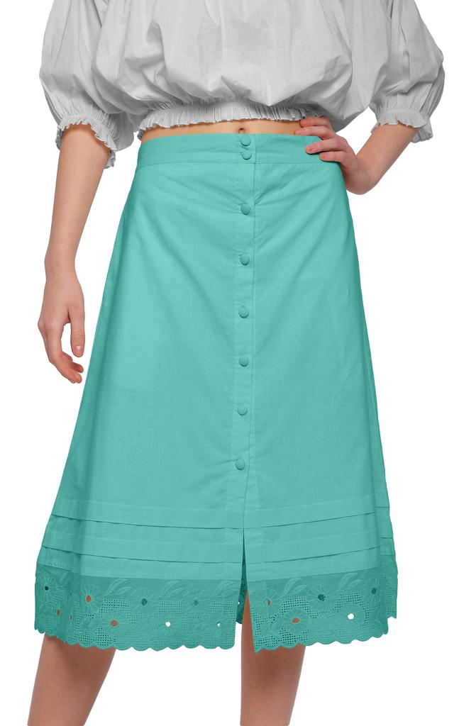 Moomaya Solid Cotton Skirts For Women Button Down A-Line Knee Length Skirts