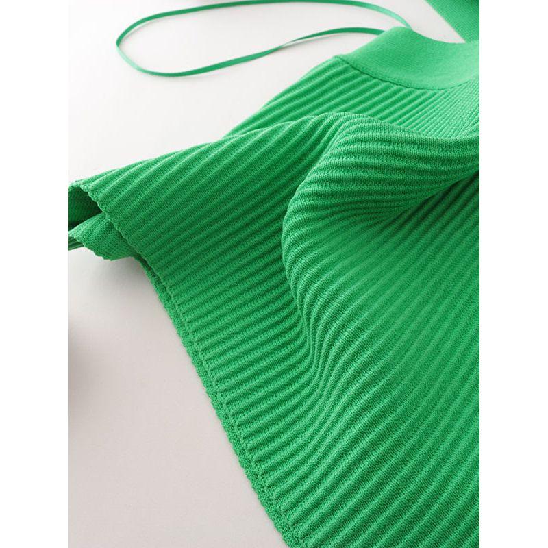 American Fashion Brand Cross Hanging Neck Cami Summer Rib Solid Sexy Short Knitted Top Women