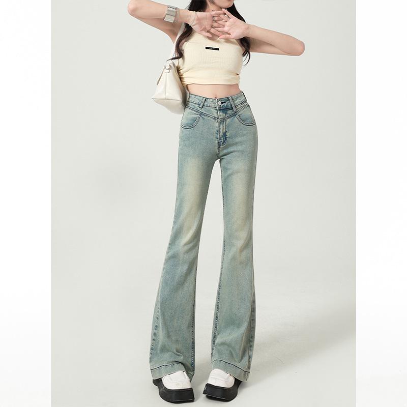 Women's High-Waisted Light Blue Micro-Flare Jeans - Slim Fit, Versatile Spring/Summer Design