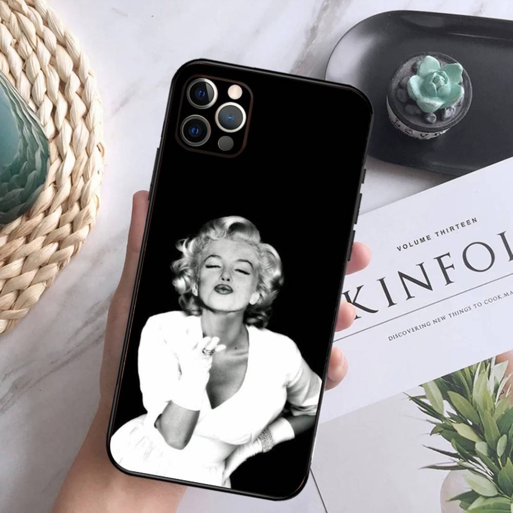 Sexy Mädchen M-Marilyn M-Monroe Handyhülle Für iPhone 16,15,14,13,12 Mini 11 Pro XR,X,XS,MAX 7,8 Plus Silikon Hülle Weich Schwarz