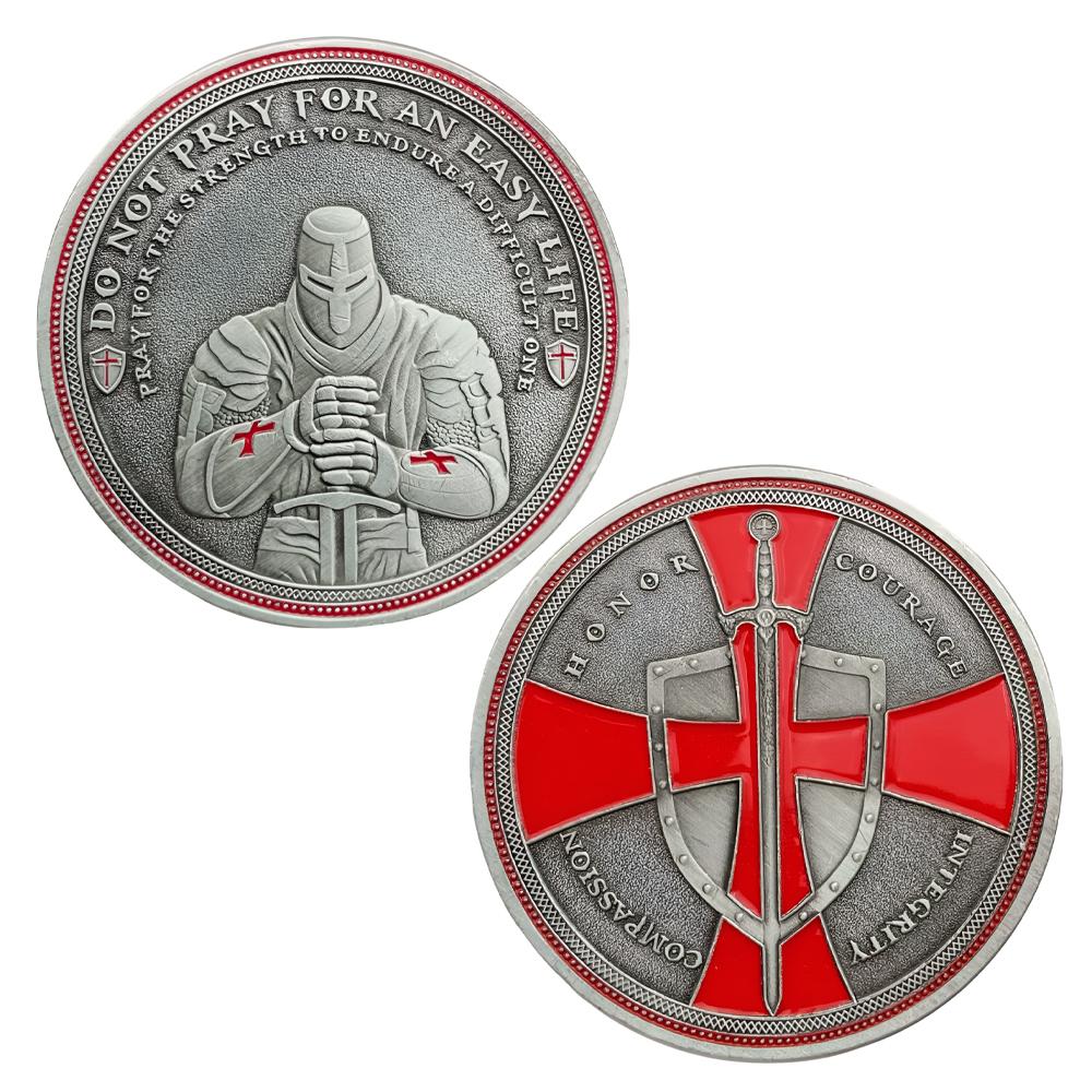Knight Templar Challenge Coin Red Cross Crusaders Medal Creed Token in Capsule Honor Badge Commemorative Coin