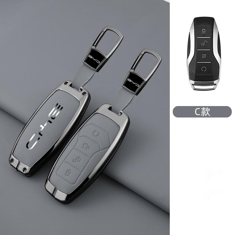 Car Key Fob Case for BYD Dolphin Lied Tang DM Atto 3 Han EV Qin PLUS Song Pro MAX Yuan Car Key Fob Zinc Alloy Leather Case