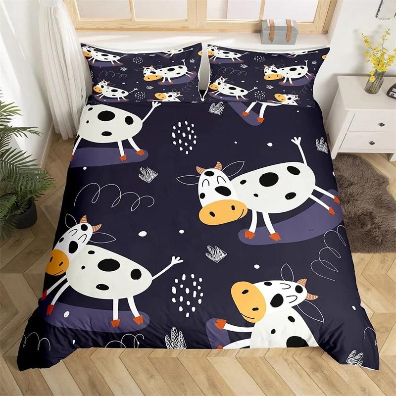 Comforter Cute Cartoon Cows Twin King Farm Animal Bedding Set Microfiber Botanical Floral Comforter For Boys Girls