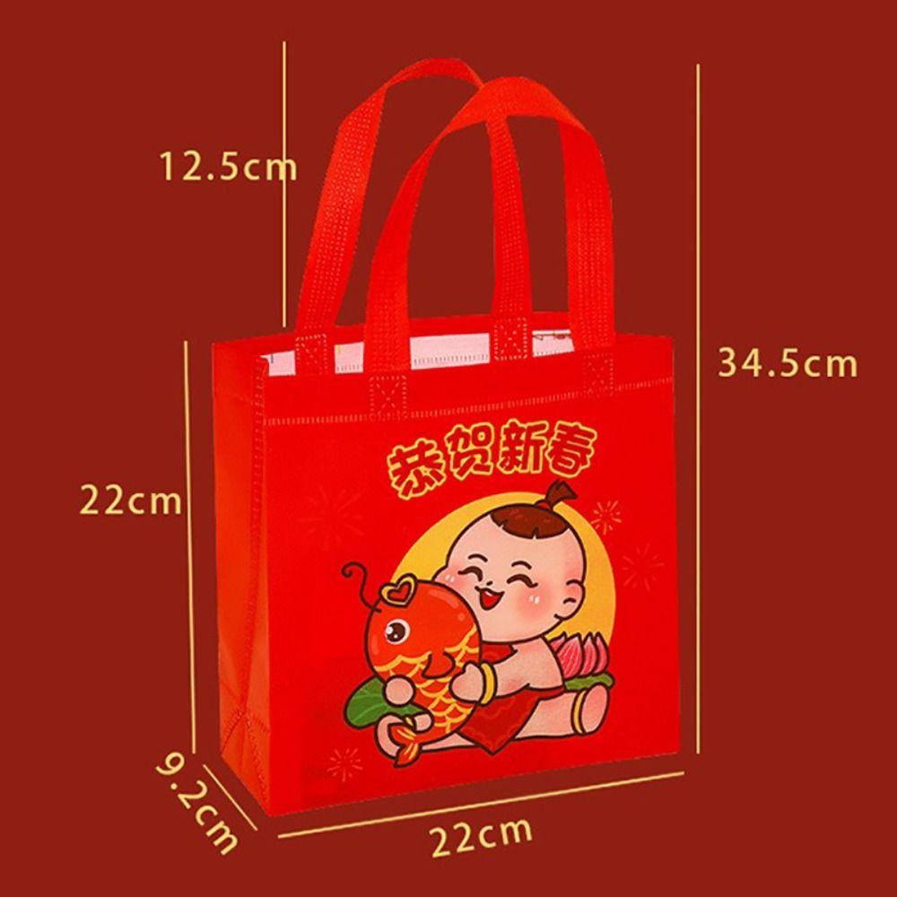 Cartoon Non-woven New Year Gift Bag Portable Red Non-woven Storage Bag Souvenir Packaging Bag The Spring Festival
