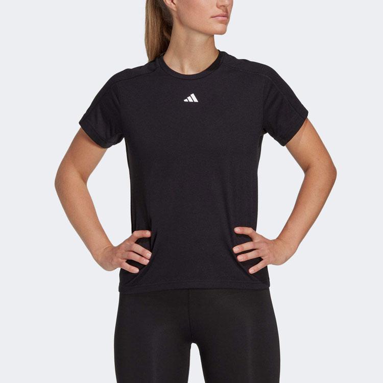 adidas Solid Color Brand Logo Round Neck Short Sleeve T-Shirt Women Tops Black HR7795