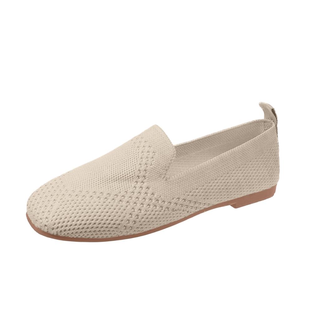 Women Slip On Casual Flat Shoes Metal Buckle Loafers Comfortable Lightweight Breathable Knit Fabric Large Size