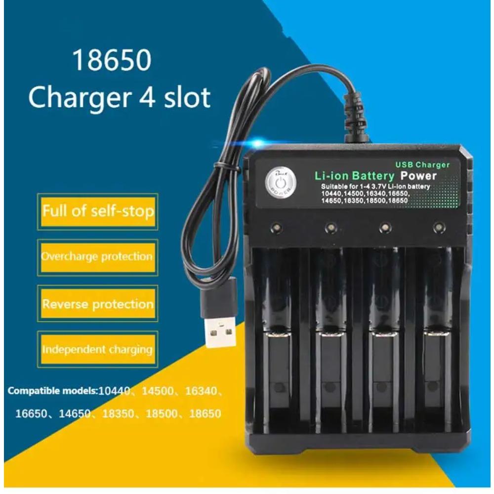18650 Battery USB Charger 4 Slots Rechargeable Lithium Battery Charger with LED Light Charging for 18650 16650 14650 16340