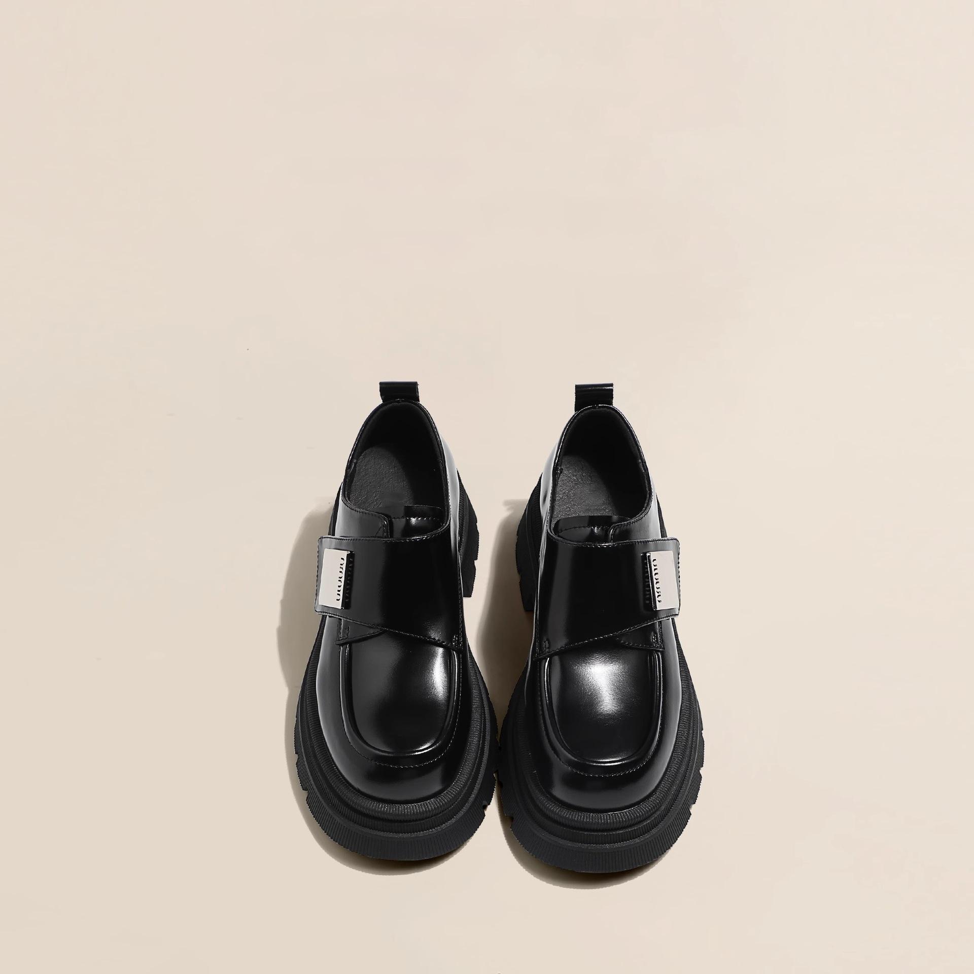 

Small leather shoes women s spring 2025 new British style small single shoes platform heightening versatile casual thick heel loafers 40 чёрный