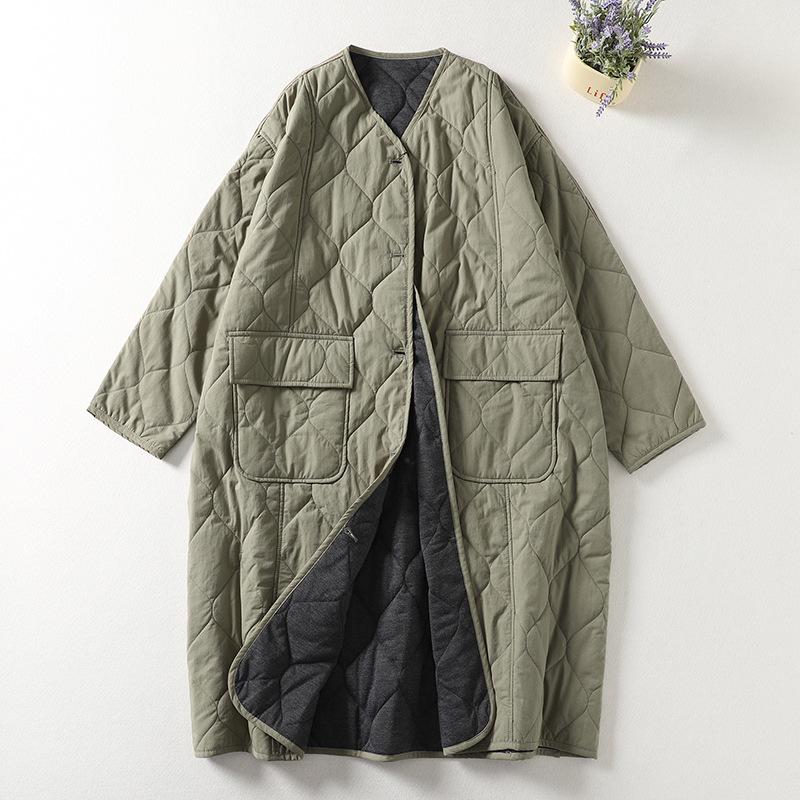 Oversized Women Parkas Collarless Long Sleeve Single Breasted Winter Coat Thick Warm Outerwear Overcoat