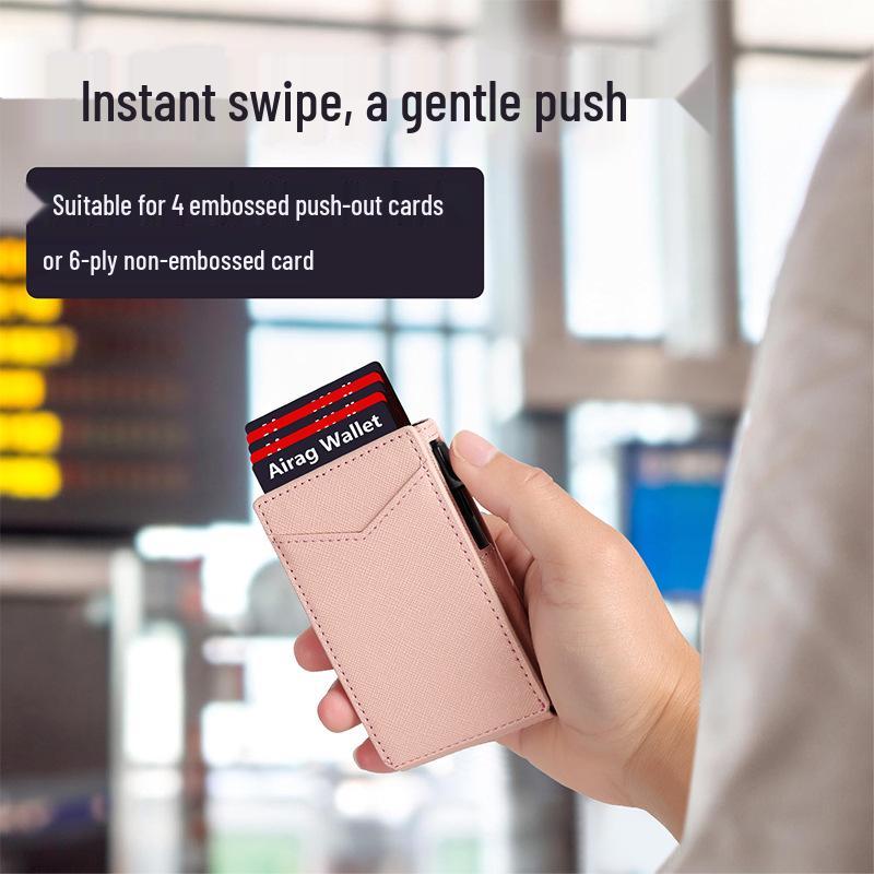 RFID Shielding Leather Wallet: Minimalist Metal Card Holder for Women