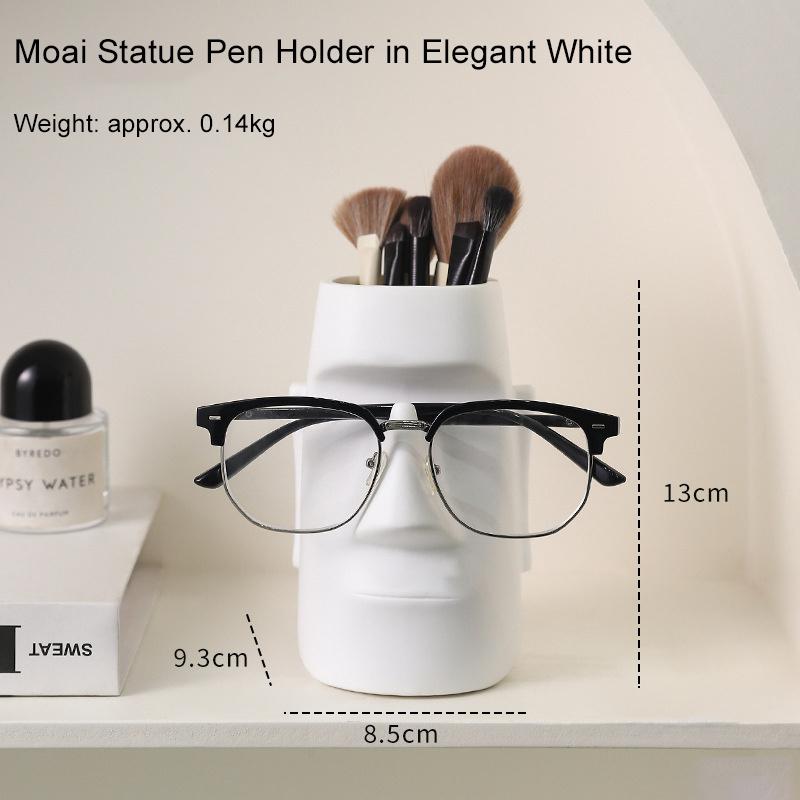 Moai Statue Eyeglass Holder & Desk Organizer, Multi-Functional Home/Office Decor With Pen Storage