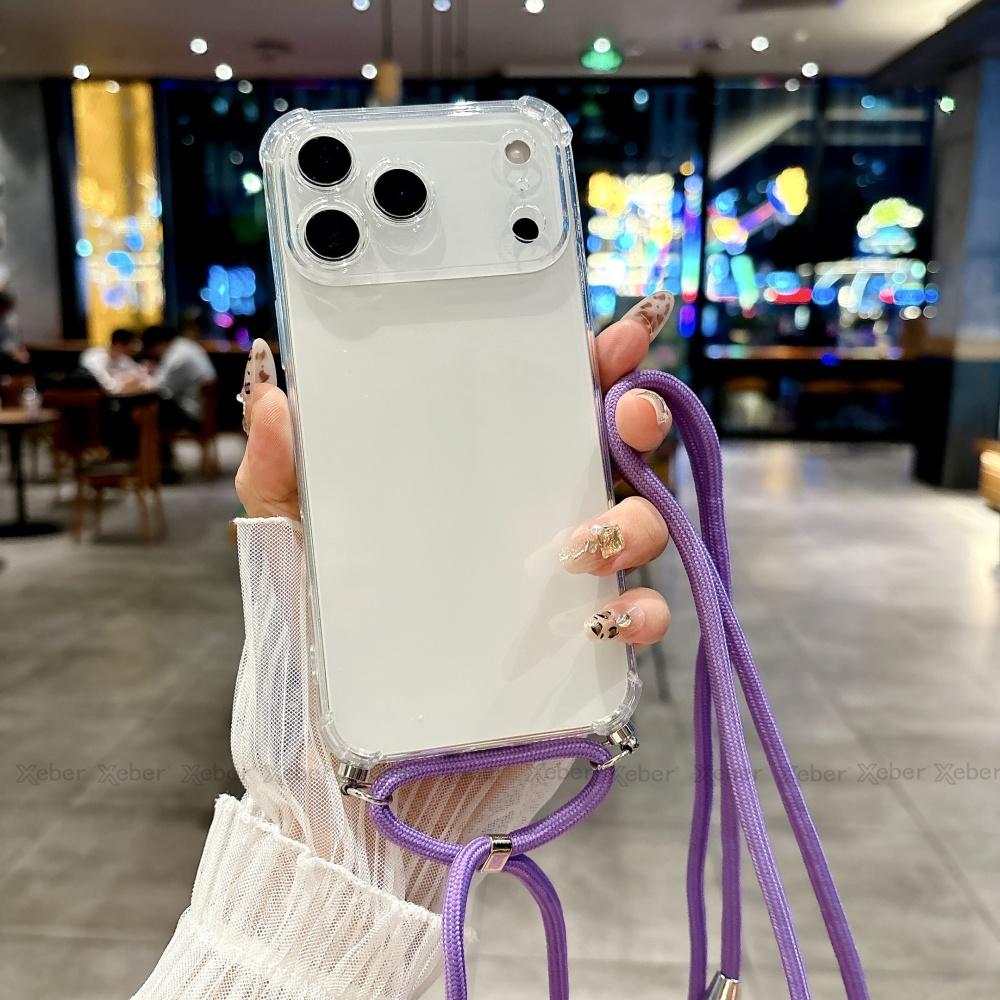 Shockproof Clear Soft Bumper Case For For Iphone 17 16 1 14 Pro Max Plus Crossbody Lanyard Necklace Strap Cord Nylon Rope Cover