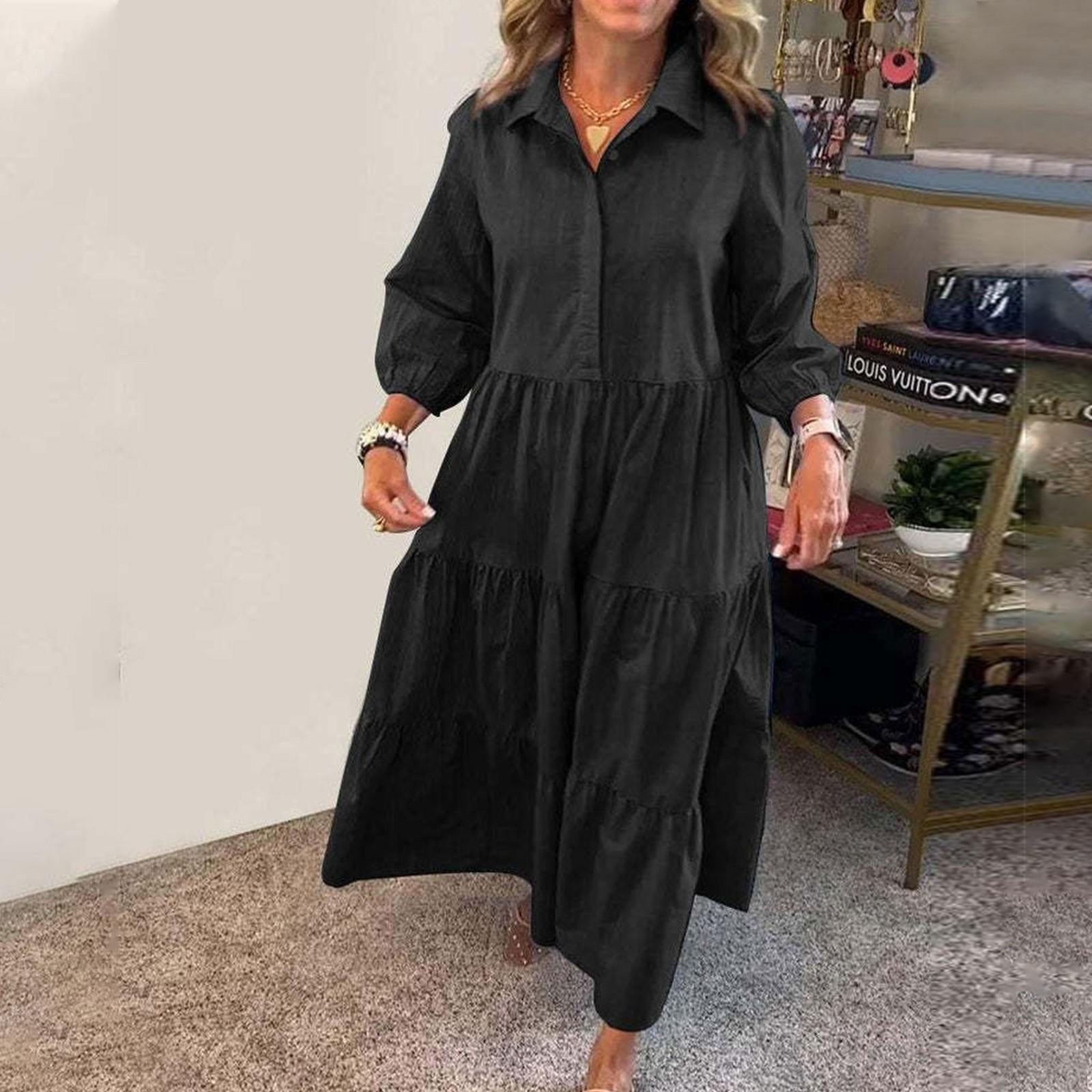 

Женская мода повседневная рубашка с лацканами юбка-помель L чёрный