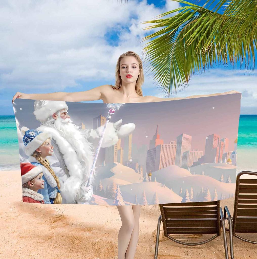 Merry Christmas Santa Claus Background Cute Single sided Printed Beach Towel Home Decoration Bath Towel 75x150cm Bathroom