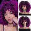 16 Zoll Afro Kinky Curly Synthetikhaar Gradient Lila Perücken mit Pony Weiche Flauschige Faser Perücken für Party Cosplay Tägliche Nutzung