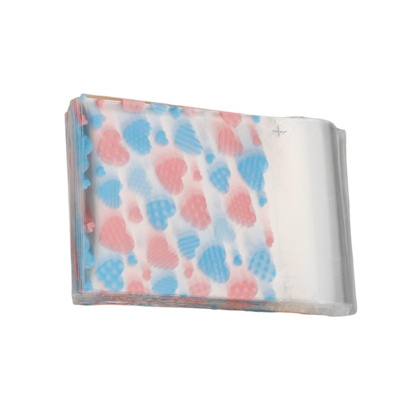 100Pcs Adhesive Treats Packaging Seal Bags Heart Decorated Clear Packaging Bags for Jewelry and Cookie Presentation