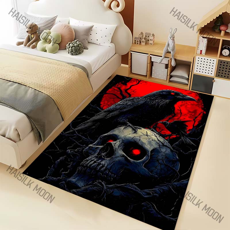 

Dark Series Crow Skull Pattern Carpet for Living Room Bedroom Bedside Floor Mat Cloakroom Sofa Area Rugs Halloween Decor 40x60cm