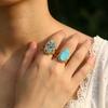 Bohemian Oval Turquoise Tiger Eye Adjustable Open Ring for Women Stainless Steel Gold Plated Finger Jewelry Gift Waterproof