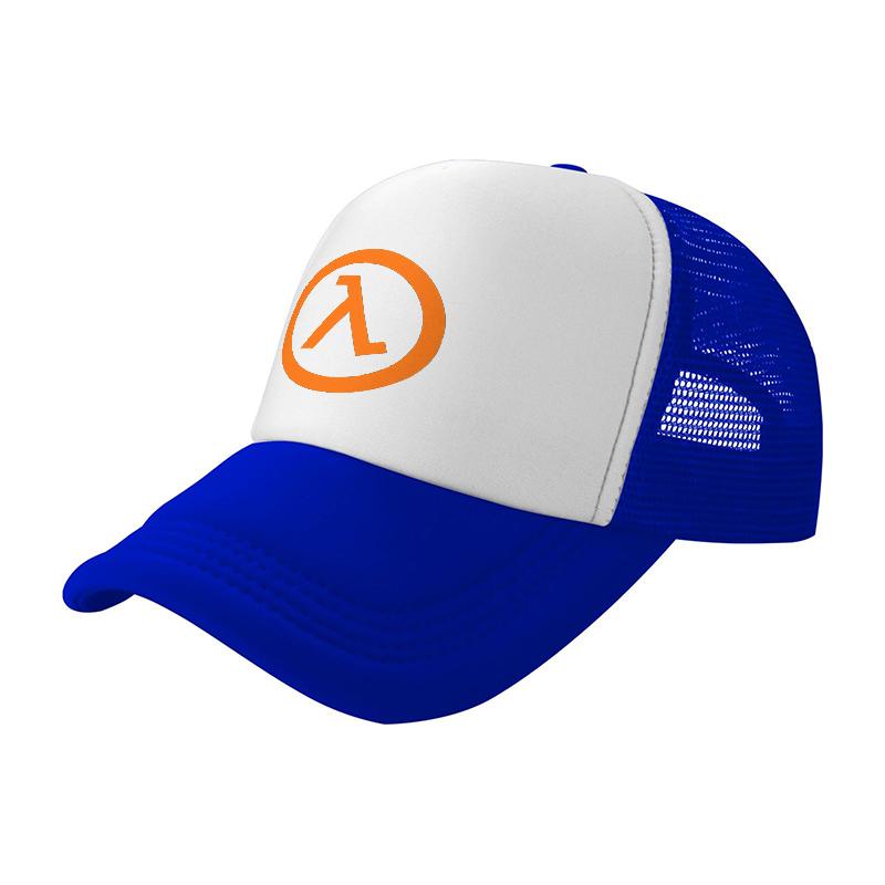 Lambda Logo Mesh Trucker Hat White Black Ventilated Baseball Cap Breathable Design for Outdoor Activities and Casual Wear