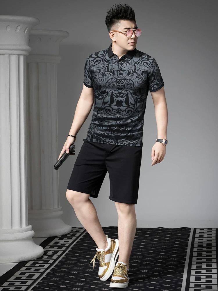 European Style 2025 New Trendy Brand Printed Short-Sleeve Polo Shirt for Men, Summer Slim Fit Turn-Down Collar T-Shirt Casual Top for Men