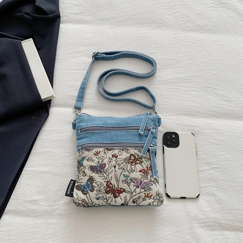 Vintage Butterfly Printing Denim Bag Crossbody Bag