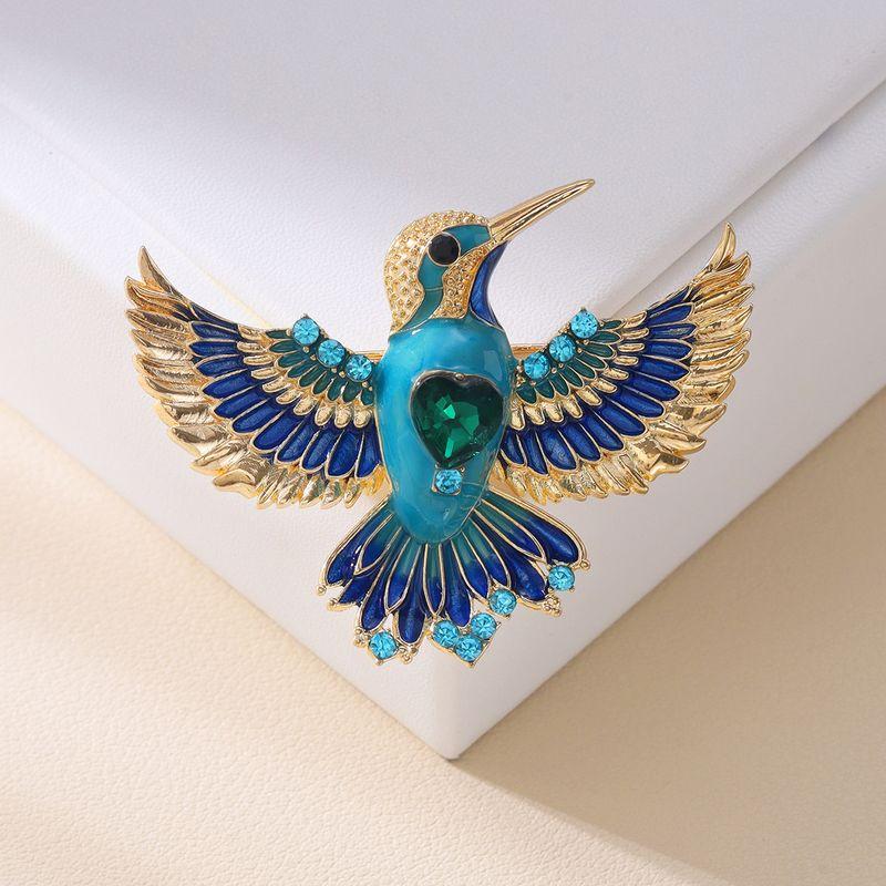 European and American Fashion Personalized Blue Hummingbird Brooch High-End Luxury Elegant Animal Pin Suit Jacket Accessory Corsage Blue Hummingbird