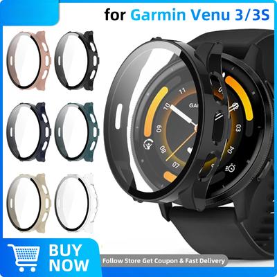 Glas+Hülle für Garmin Venu 3/3S Displayschutz aus gehärtetem Glas & Harte PC-Schutzstoßstange für Venu3 Hüllen-Zubehör