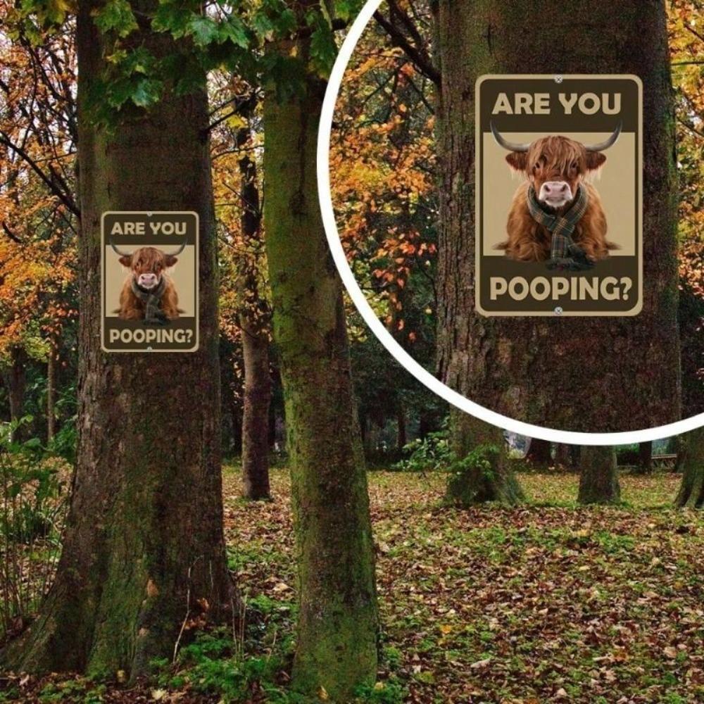 Funny Cow Pooping Metal Poster for Toilet Wall Art
