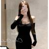 Black Sexy Off-Shoulder Long Sleeve One-Shoulder Dress Women's Autumn New Slim and Skinny Lace Suspender Hip Dress