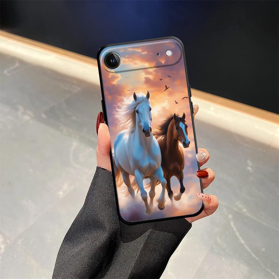 Animal Horse Pattern Black Soft Phone Cover Case for iPhone 13 12 11 17 Pro Max 17Air XS Max XR 15 16 14 Plus 7 8