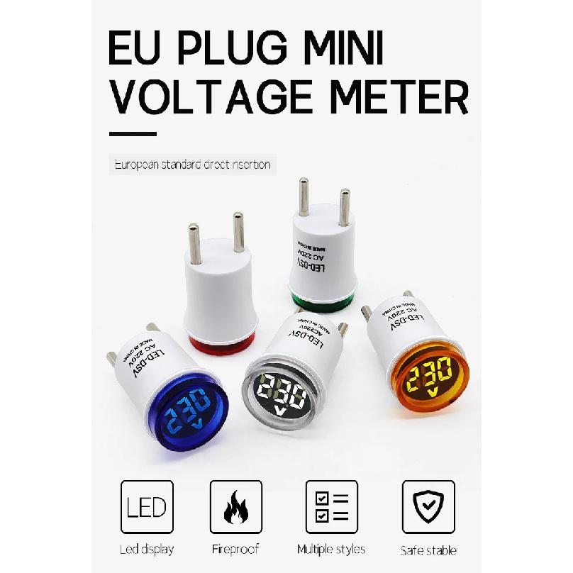 AC50-500V Voltage Meter EU Plug LED Digital Display Voltmeter Indicator Light Pilot Lamp Tester Detector