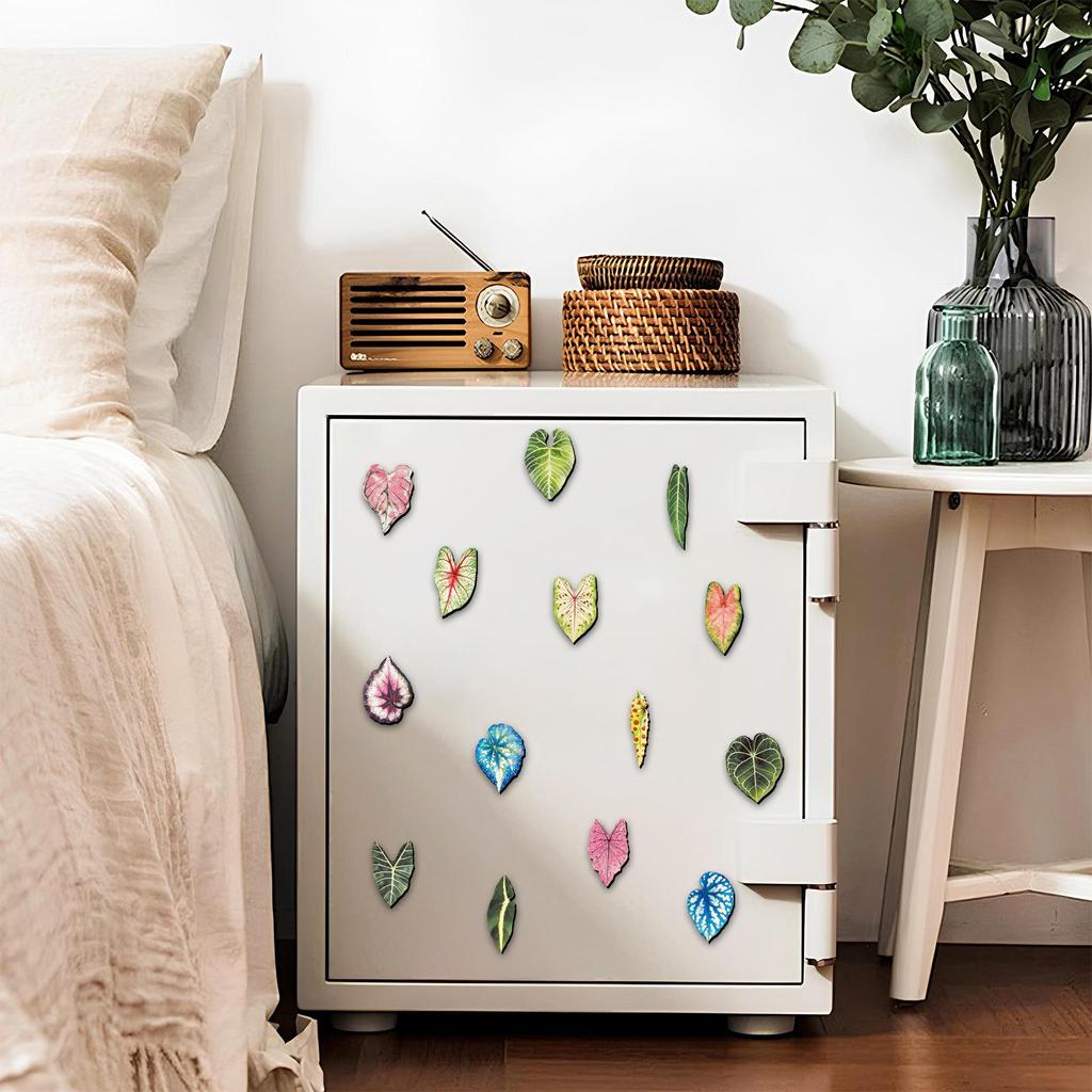20-Pack Colorful Caladium Leaf Magnets: Waterproof Decorative Fridge Stickers