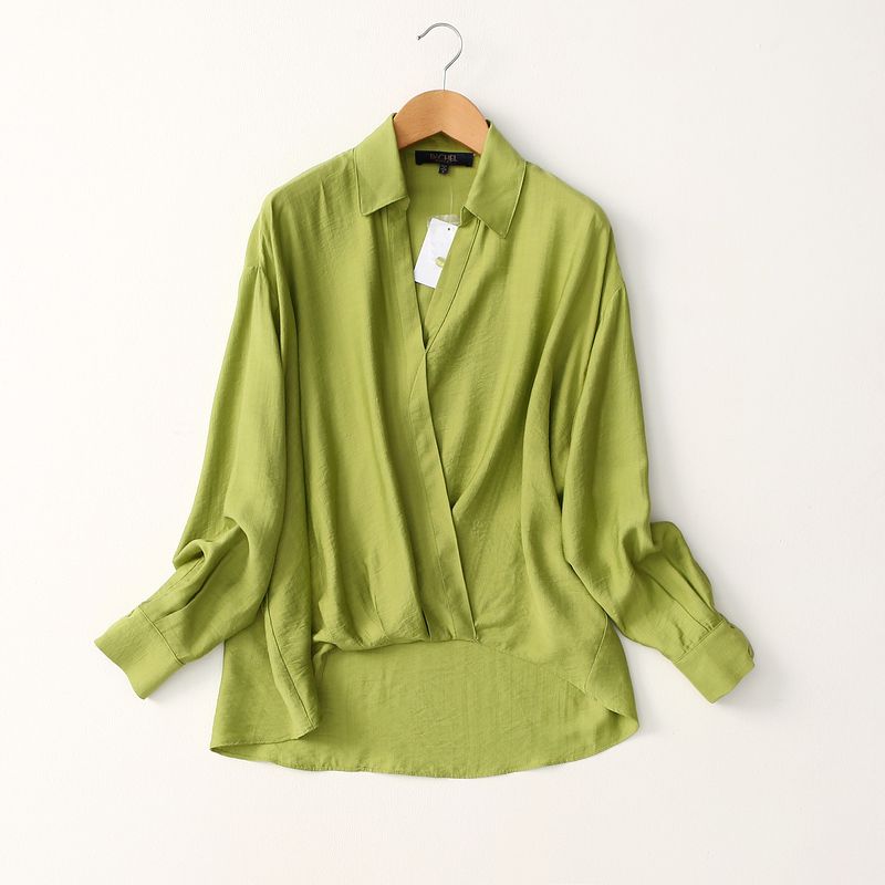 Foreign Trade Original Garment Export Women clothes Cross V-neck Design Loose Idle Style Viscose Drape Shirts Spring Pullover Top