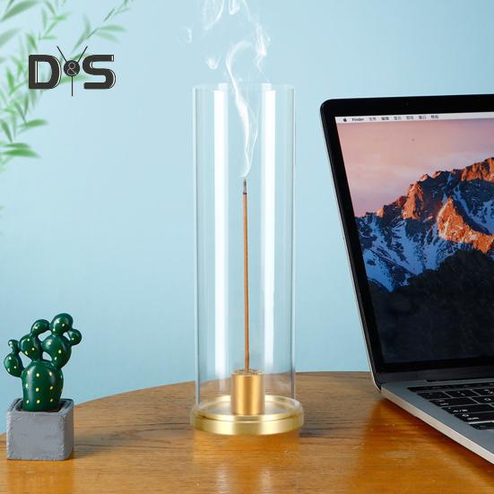 Räuchergefäß mit transparenter Abdeckung, Räucherstäbchenhalter, Aschenbecher, Tablett für Zuhause, Büro, Schreibtisch, Yoga, Meditation, Dekoration