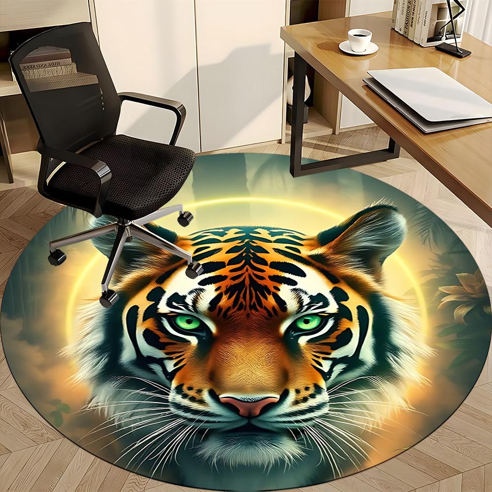 1pc Tiger Face Chair Carpet for Office Non-Slip, Machine Washable Rug for Office - Holiday DecorMachine Made yy251029117