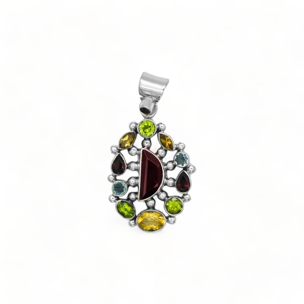 Multi Gemstone 925 Sterling Silver Pendant Necklace