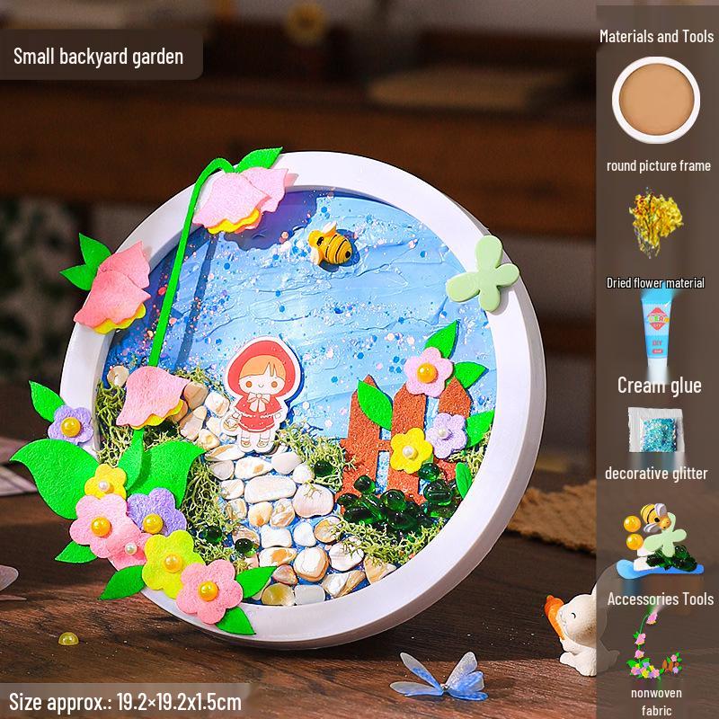 DIY Craft Kit: Textured Painting with Clay, Cream Glue, Round Plate & Photo Frame for Kids' Creative Gifts