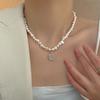 Court style retro gentle baroque freshwater pearl protein moonstone necklace short clavicle chain woman