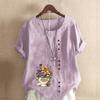 Women's Fashion Flower Prined Short Sleeve T-shirt Loose Cotton Shirt Casual Loose Summer Blouse Tops Plus Size