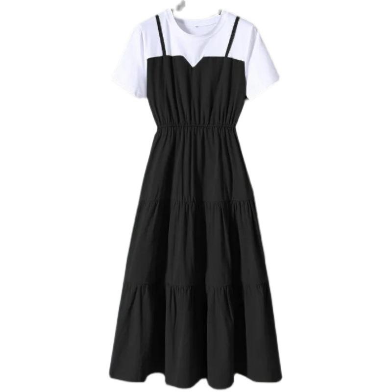 Plus Size Women's Summer Camisole Dress: 2026 Chinese Style Slimming Short-Sleeved Two-Piece