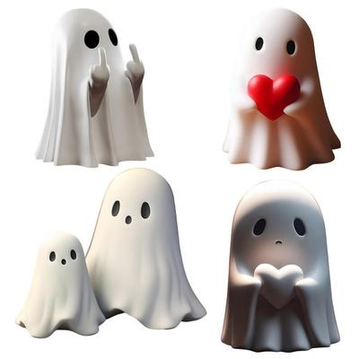 Desktop Ghost Decor Spooky Ghost Statue Spooky Halloween Ghost Figurine Set with Love Heart Middle Finger Resin Statue for Home