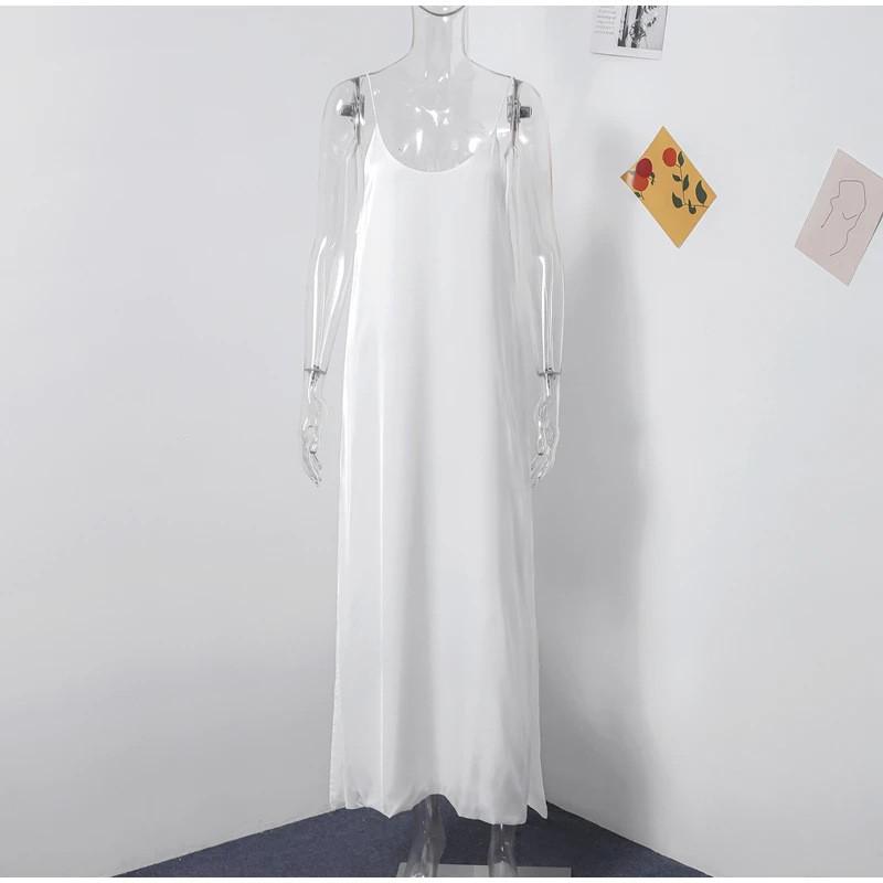 Womens Sleeveless Backless Layered Cami Dress A-Line Long Skirt Pure Color U-Neck Midi To Maxi