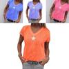 Stylish Women V-neck T-shirt Casual Loose Star Summer Shirts Solid Short Sleeve Perfect For Outdoor Activities