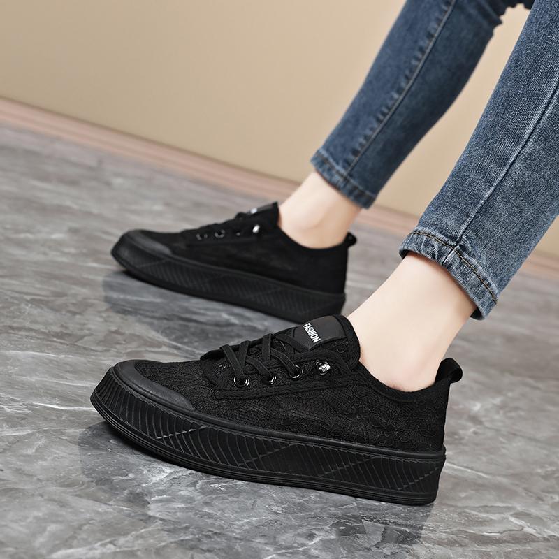 Women Summer Lace Casual Shoes Breathable Girl Black Shoes Plus Size