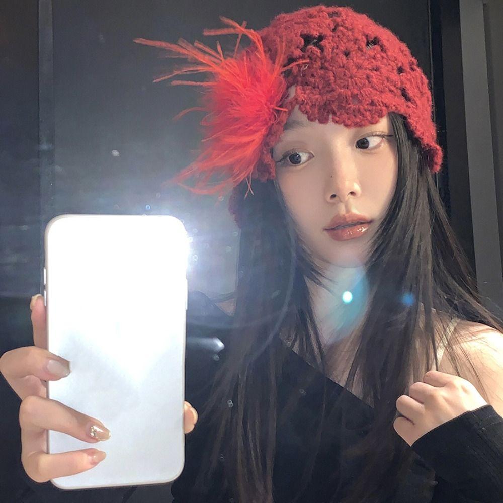 Bohemian Hollow Knitted Beanies Hat Weave Y2K Sweet Hat Vintage Casual Turban Hat  Autumn