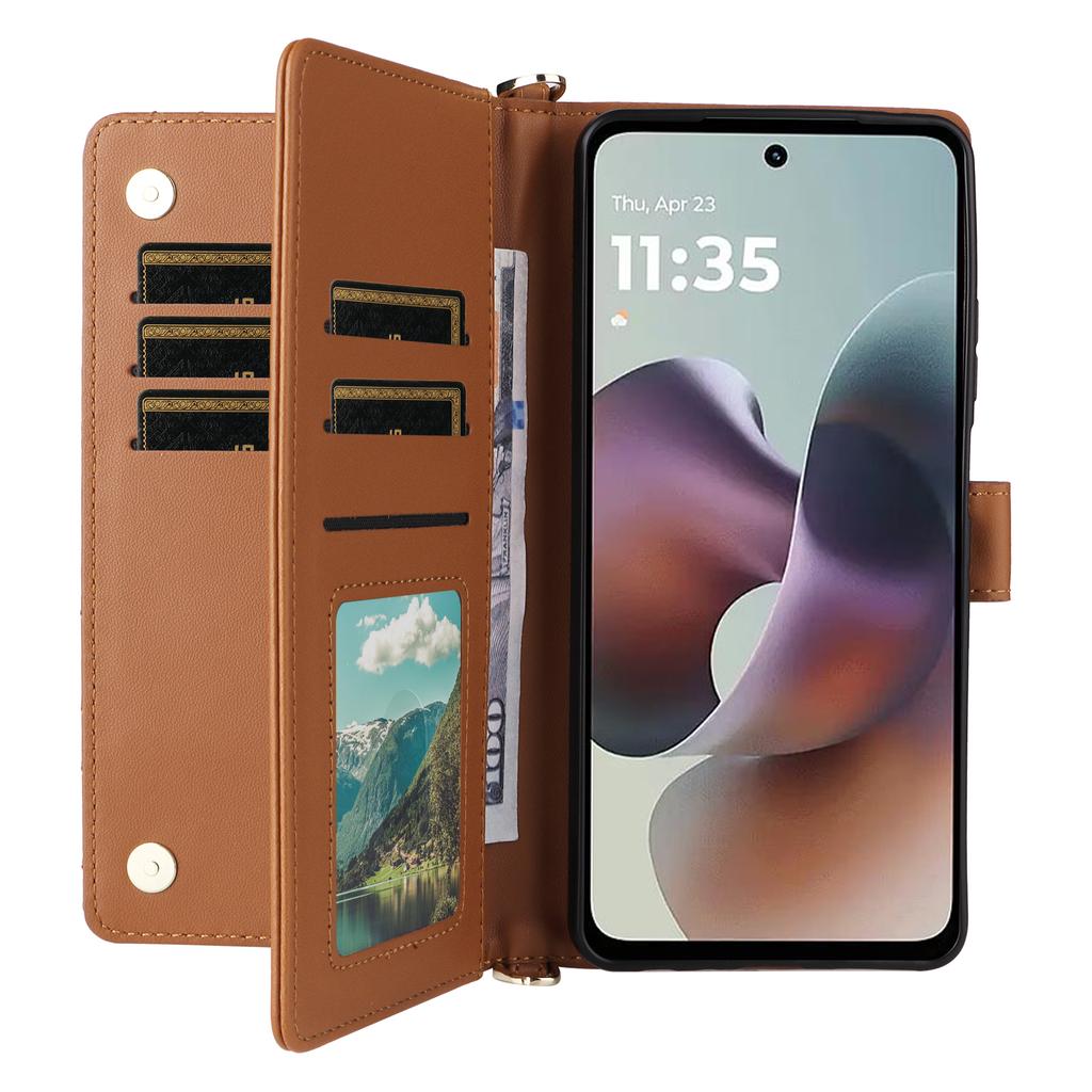 For Motorola Moto G56 5G Case with Shoulder/Wrist Strap Leather Phone Cover Stand Wallet