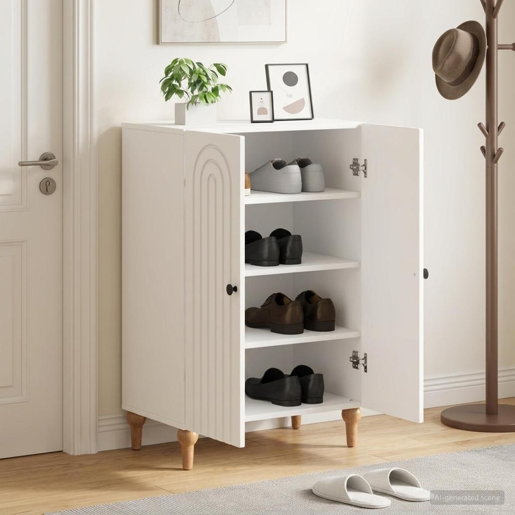 Shoe Cabinet ALKMAAR 59.5 X 39.5 X 90 Cm Engineered Wood White